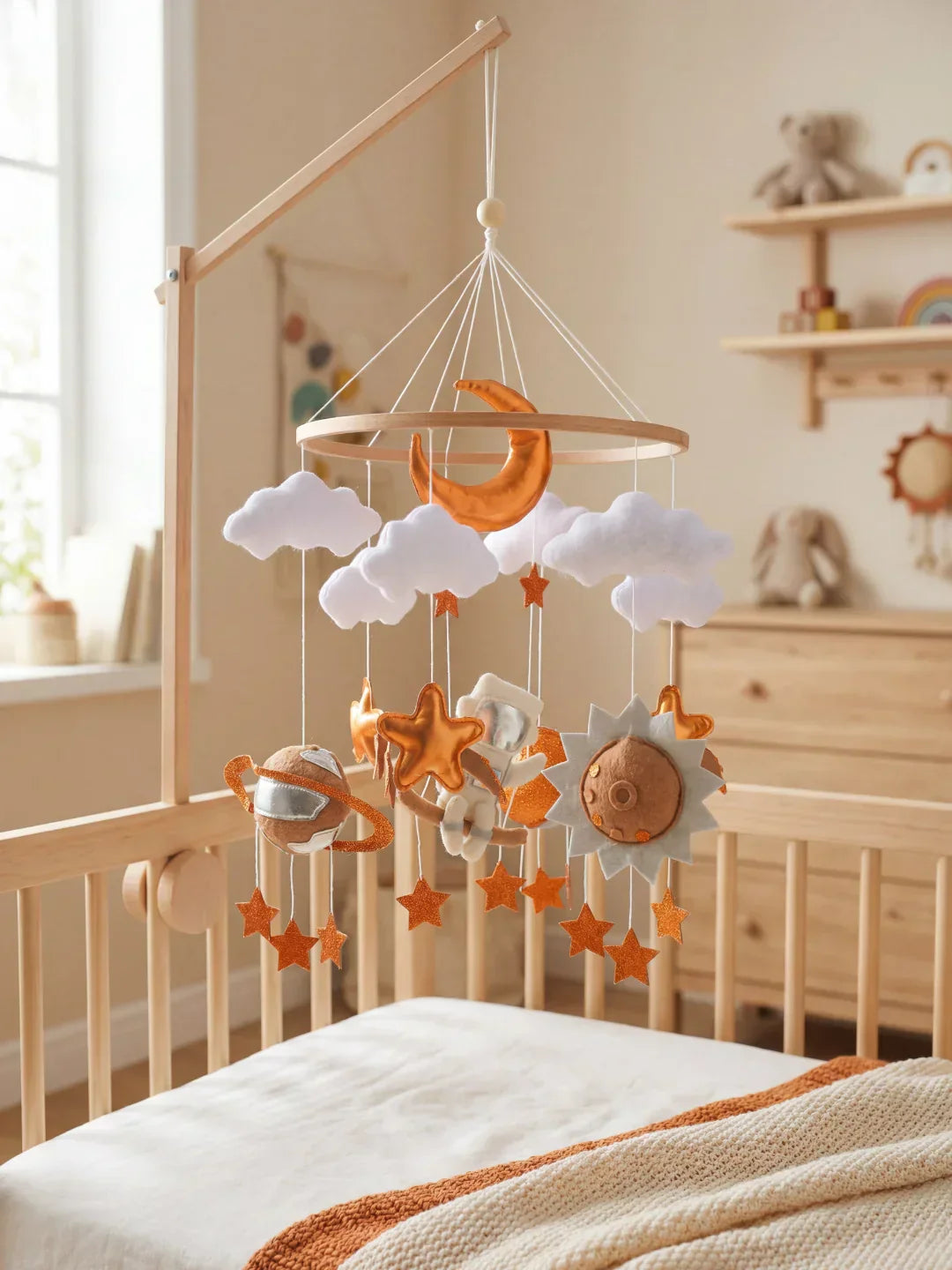 Natural Wood Crib Mobile To Calm Your Baby At Bedtime