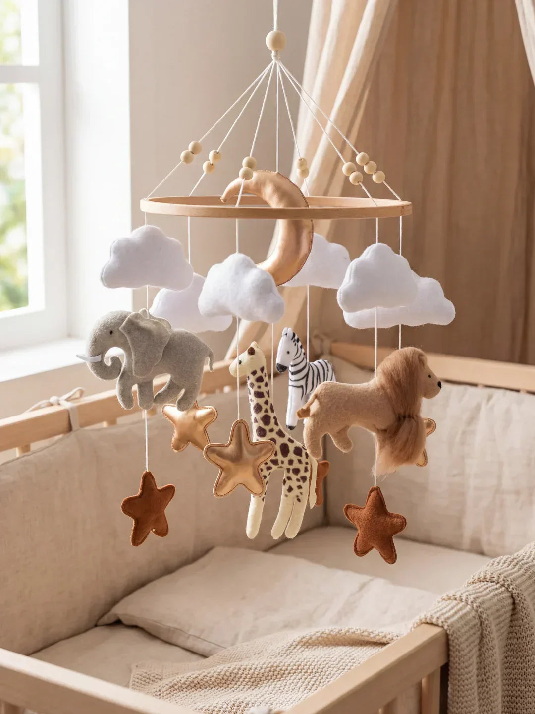 Natural Wood Crib Mobile To Calm Your Baby At Bedtime