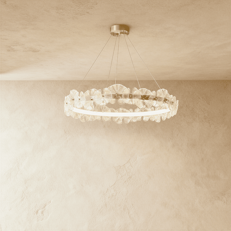 Petal Glass Chandelier With Sculpted Iron Frame Diffused Glow For Elegant Interiors