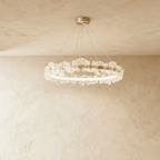 Petal Glass Chandelier With Sculpted Iron Frame Diffused Glow For Elegant Interiors