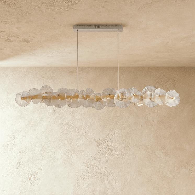 Petal Glass Chandelier With Sculpted Iron Frame Diffused Glow For Elegant Interiors