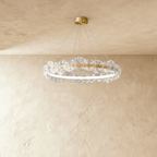 Petal Glass Chandelier With Sculpted Iron Frame Diffused Glow For Elegant Interiors