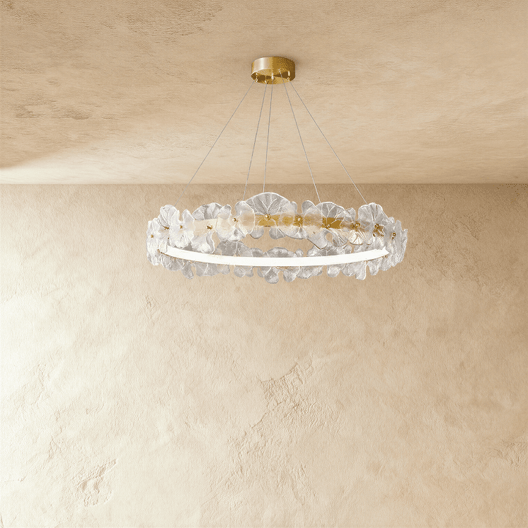 Petal Glass Chandelier With Sculpted Iron Frame Diffused Glow For Elegant Interiors