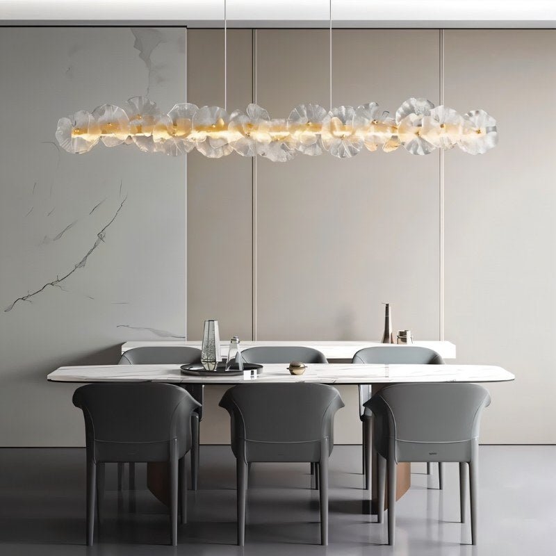Petal Glass Chandelier With Sculpted Iron Frame Diffused Glow For Elegant Interiors