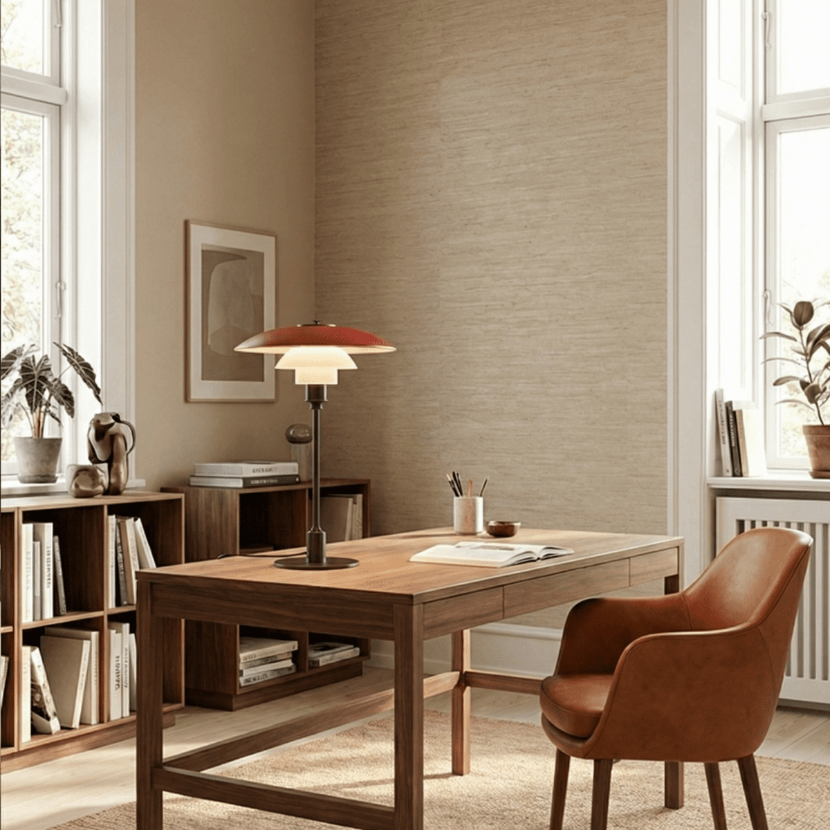 Verdant Desk Lamp With Layered Green Shade And Frosted Diffuser