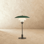 Verdant Desk Lamp With Layered Green Shade And Frosted Diffuser