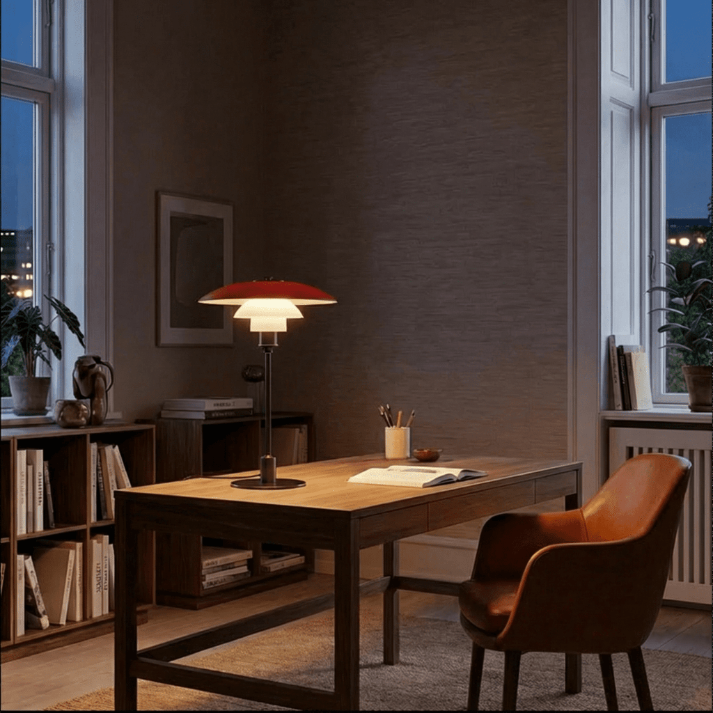 Verdant Desk Lamp With Layered Green Shade And Frosted Diffuser
