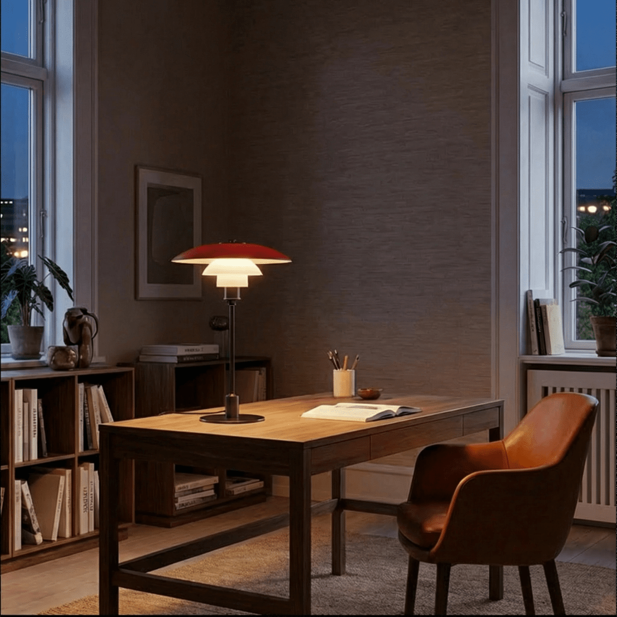 Verdant Desk Lamp With Layered Green Shade And Frosted Diffuser