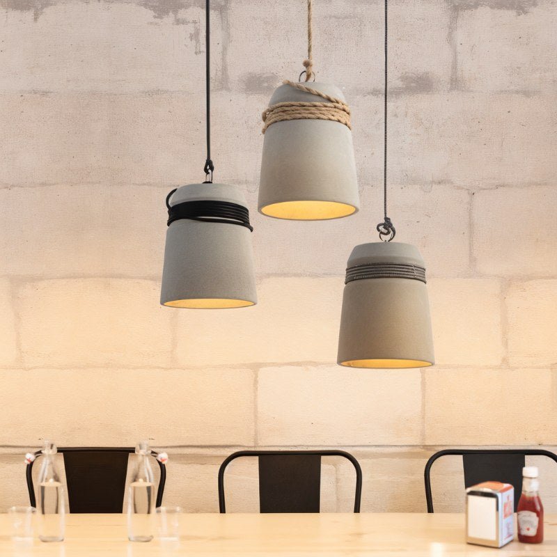 Cinder Bucket uppåtvänd cementhinkpendellampa nordisk industriell minimalism för matplats