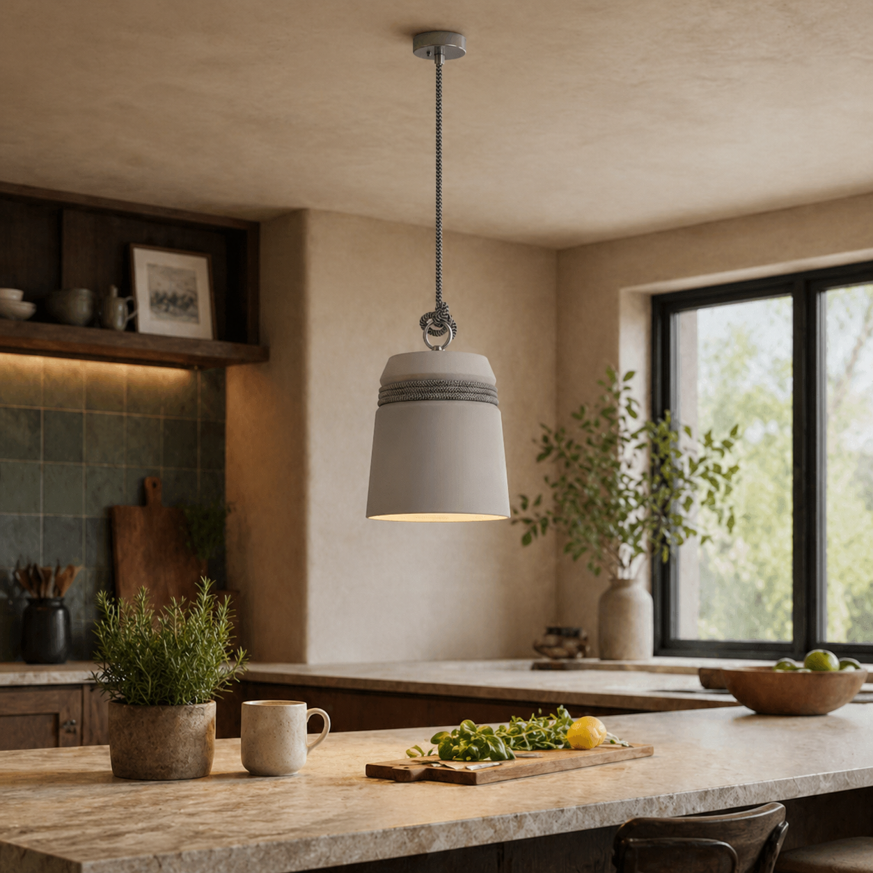 Cinder Bucket uppåtvänd cementhinkpendellampa nordisk industriell minimalism för matplats