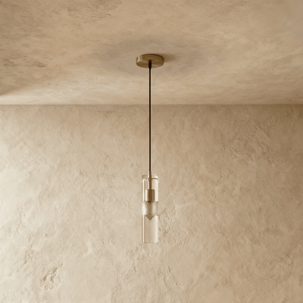 Lampa wisząca Aura Crystal w kształcie cylindra z żelaza i mosiądzu