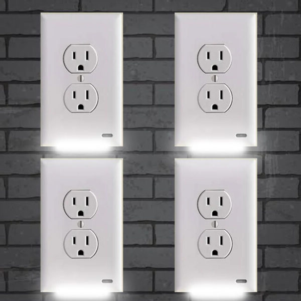 Cache-prises avec veilleuse LED à détecteur automatique, lot de 4