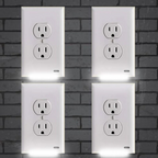 Cache-prises avec veilleuse LED à détecteur automatique, lot de 4
