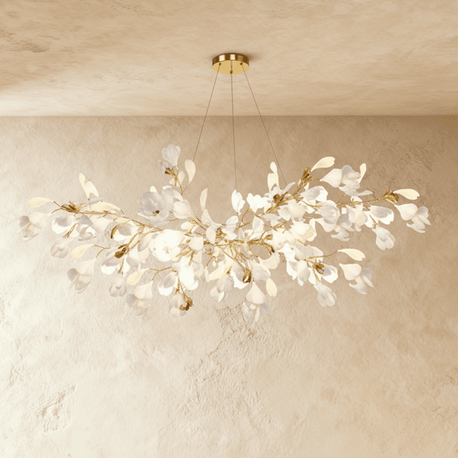 Verdant Crest Chandelier With Acrylic And Ceramic Leaves And Delicate Mini Shades