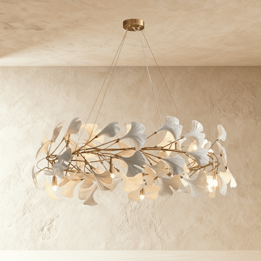Verdant Crest Chandelier With Acrylic And Ceramic Leaves And Delicate Mini Shades