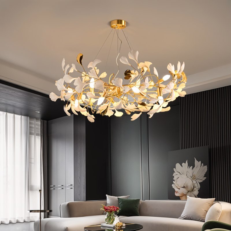 Verdant Crest Chandelier With Acrylic And Ceramic Leaves And Delicate Mini Shades