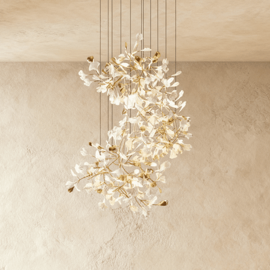 Verdant Crest Chandelier With Acrylic And Ceramic Leaves And Delicate Mini Shades