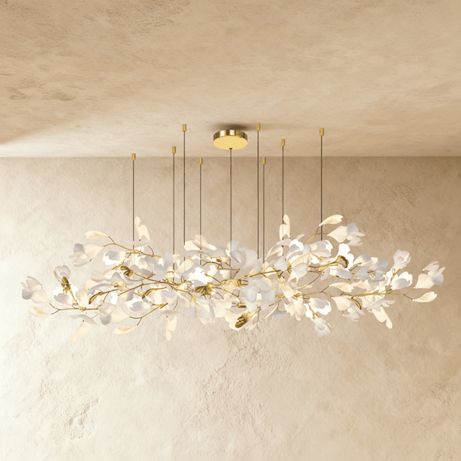 Verdant Crest Chandelier With Acrylic And Ceramic Leaves And Delicate Mini Shades