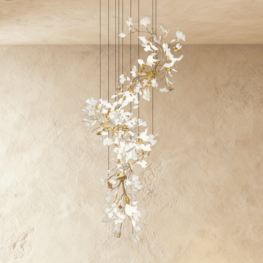 Verdant Crest Chandelier With Acrylic And Ceramic Leaves And Delicate Mini Shades