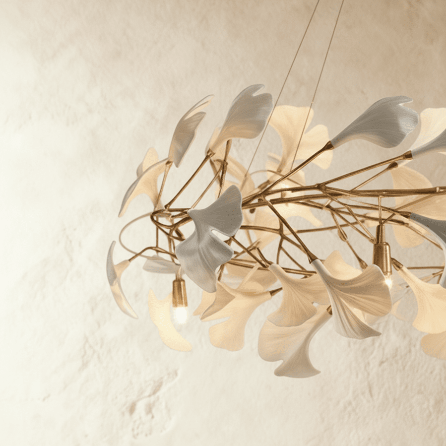 Verdant Crest Chandelier With Acrylic And Ceramic Leaves And Delicate Mini Shades