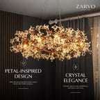 Petalwave Crystal Brass Chandelier With Split Petal Design