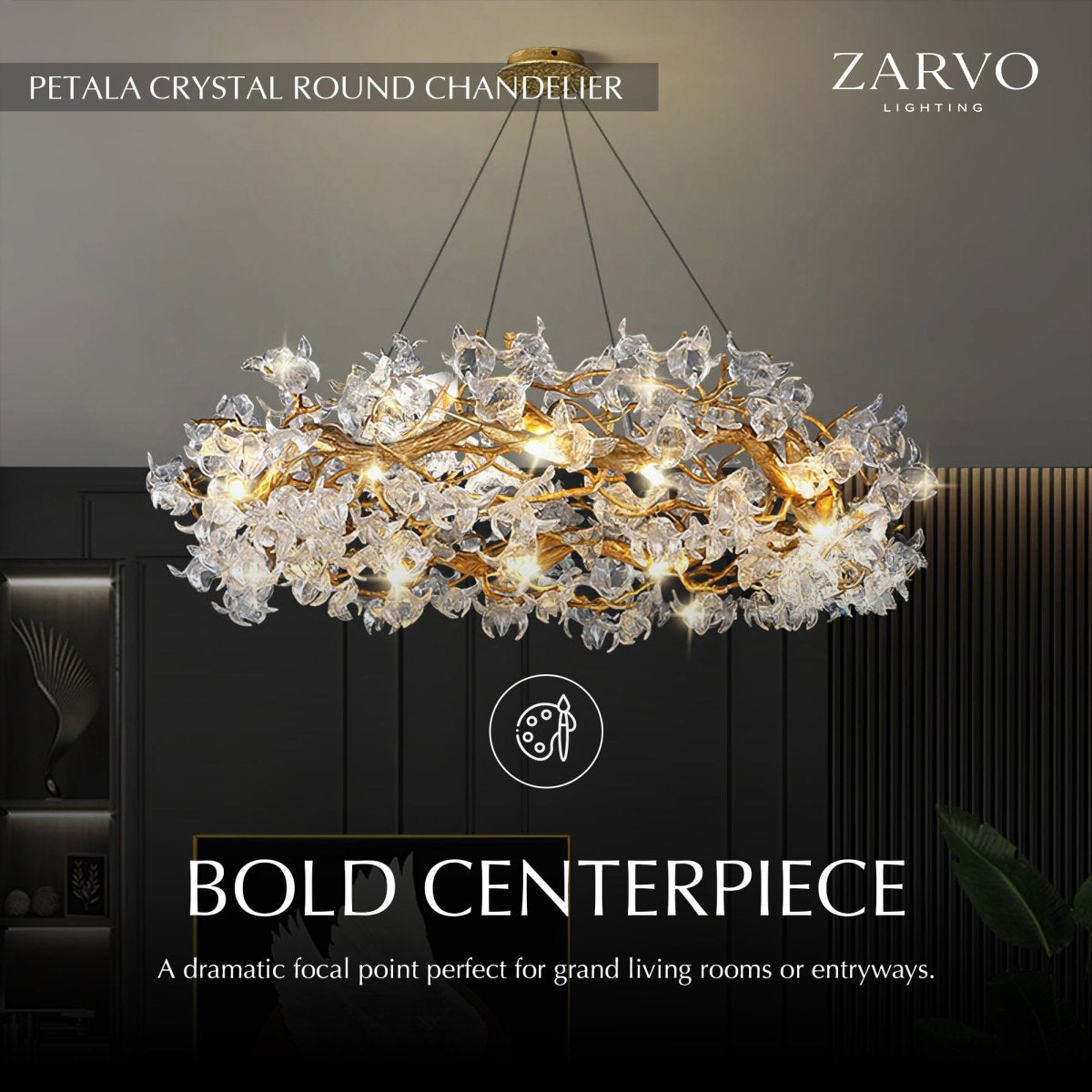 Petalwave Crystal Brass Chandelier With Split Petal Design