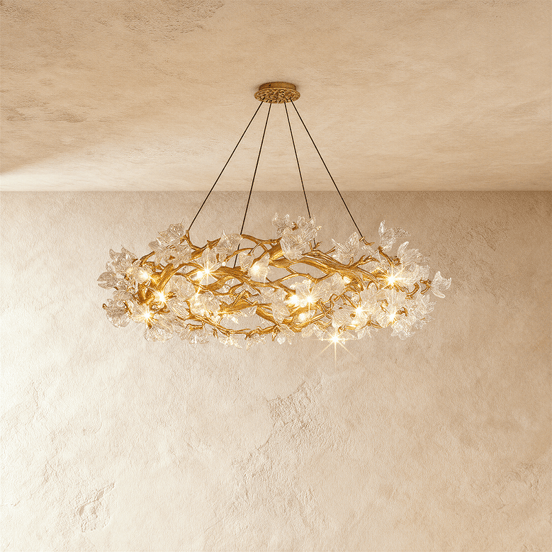 Petalwave Crystal Brass Chandelier With Split Petal Design