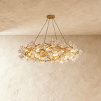 Petalwave Crystal Brass Chandelier With Split Petal Design