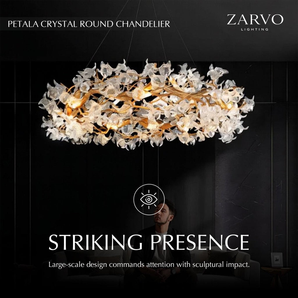 Petalwave Crystal Brass Chandelier With Split Petal Design
