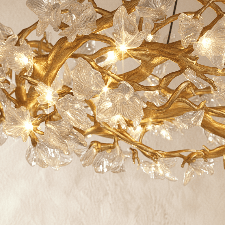 Petalwave Crystal Brass Chandelier With Split Petal Design