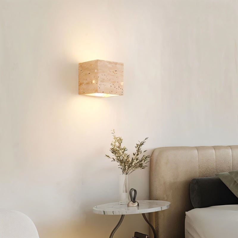 Vento travertinvägglampa gul modern kub- eller rektangulär design