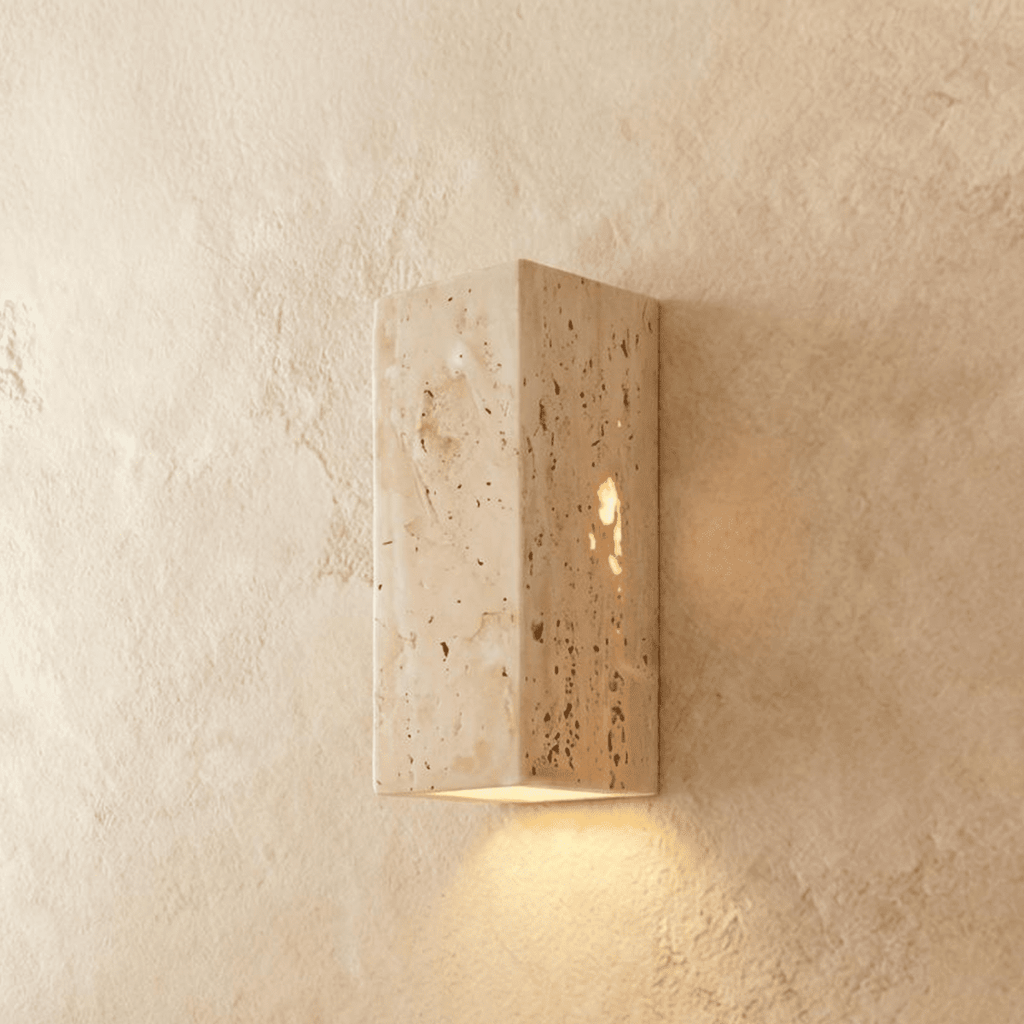 Vento travertinvägglampa gul modern kub- eller rektangulär design