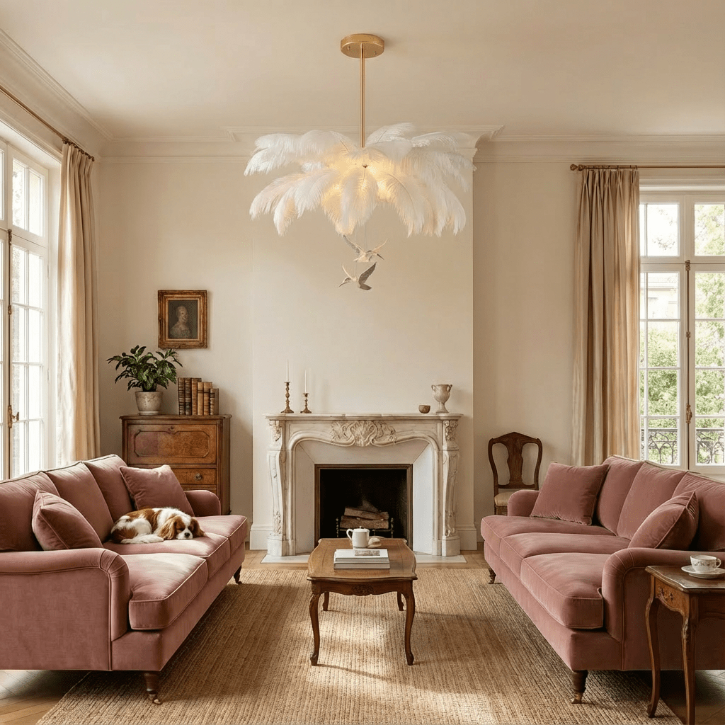 Feathered Luxe Chandelier With Soft Plume And Floating Bird Accents
