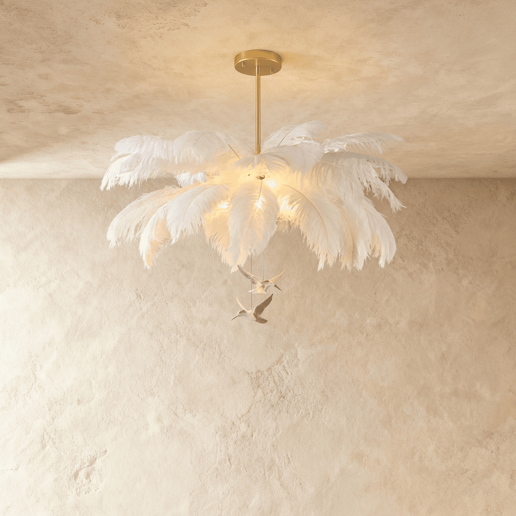 Feathered Luxe Chandelier With Soft Plume And Floating Bird Accents