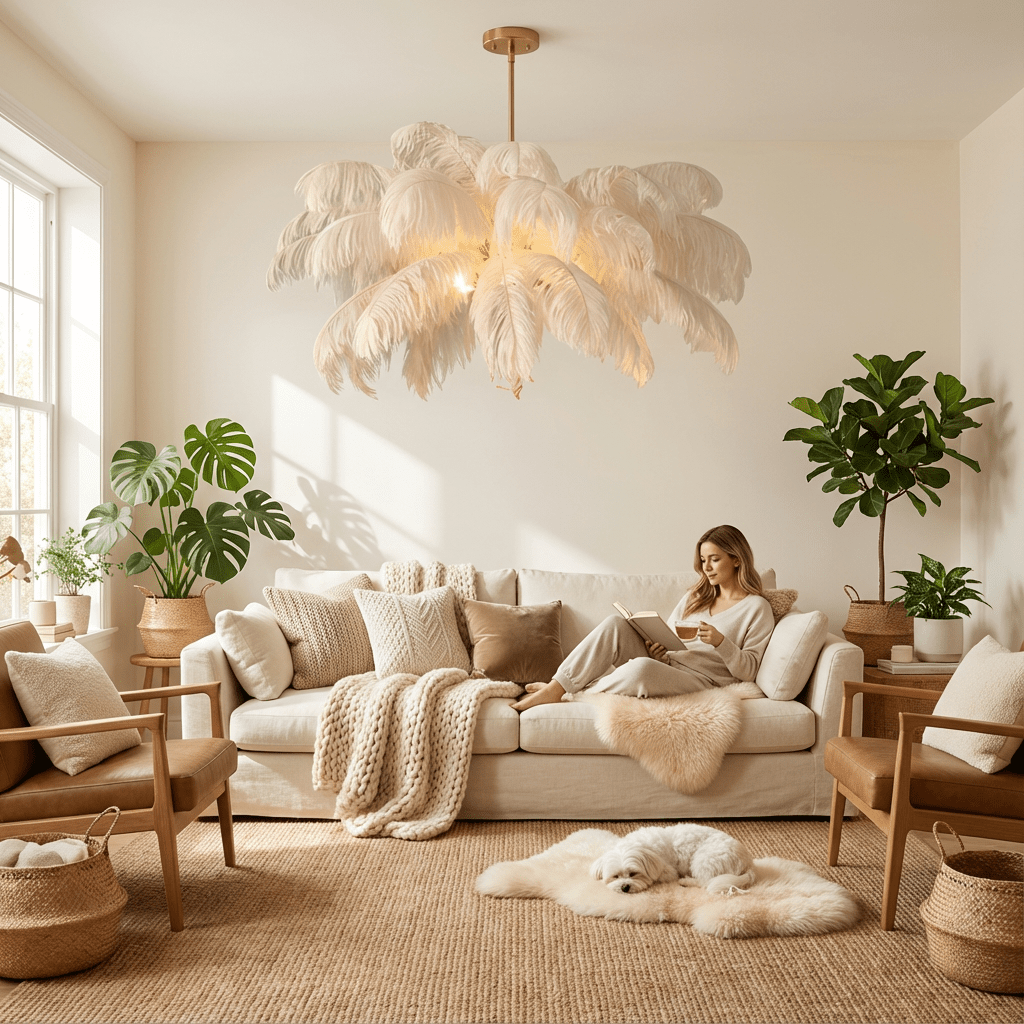 Feathered Luxe Chandelier With Soft Plume And Floating Bird Accents