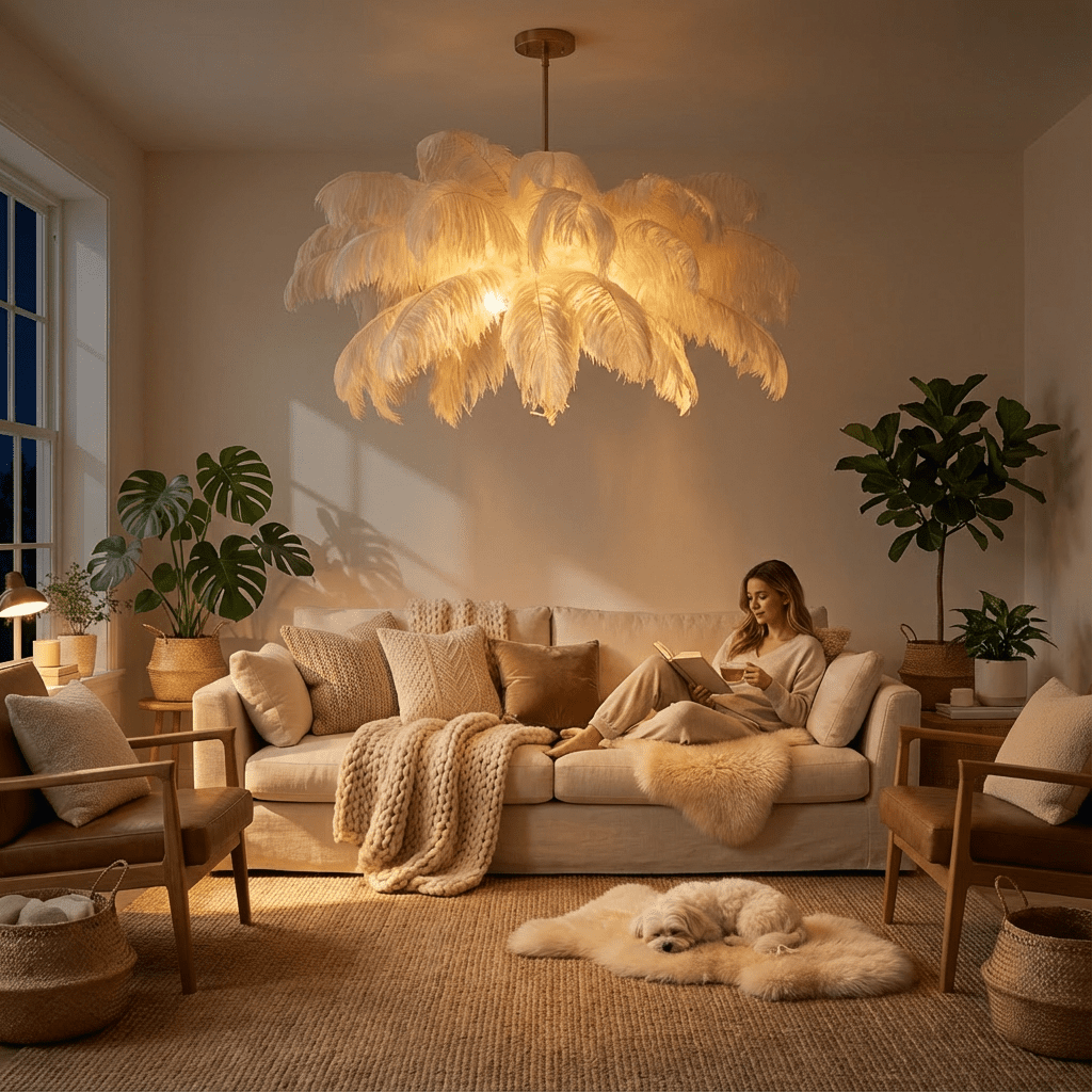 Feathered Luxe Chandelier With Soft Plume And Floating Bird Accents