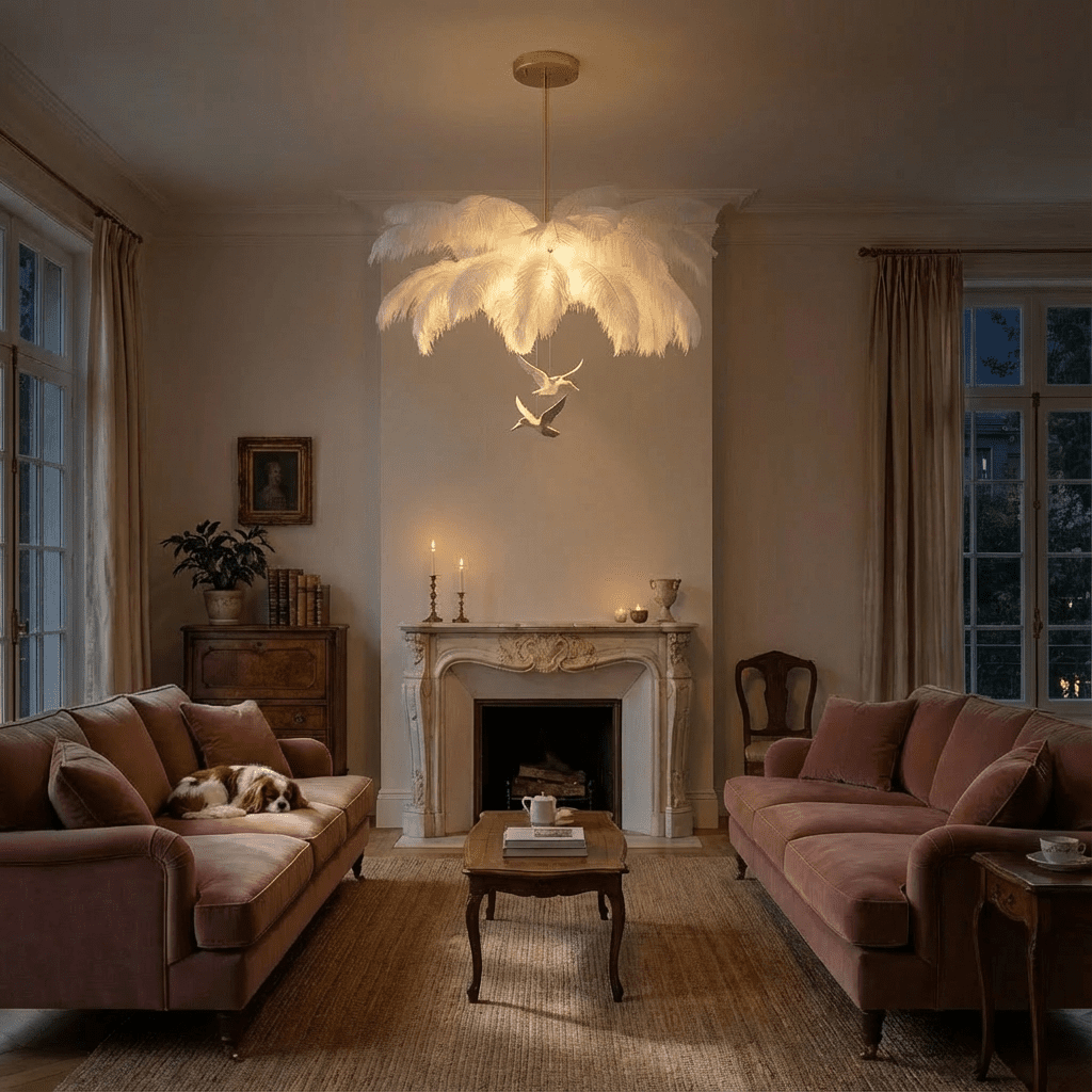 Feathered Luxe Chandelier With Soft Plume And Floating Bird Accents