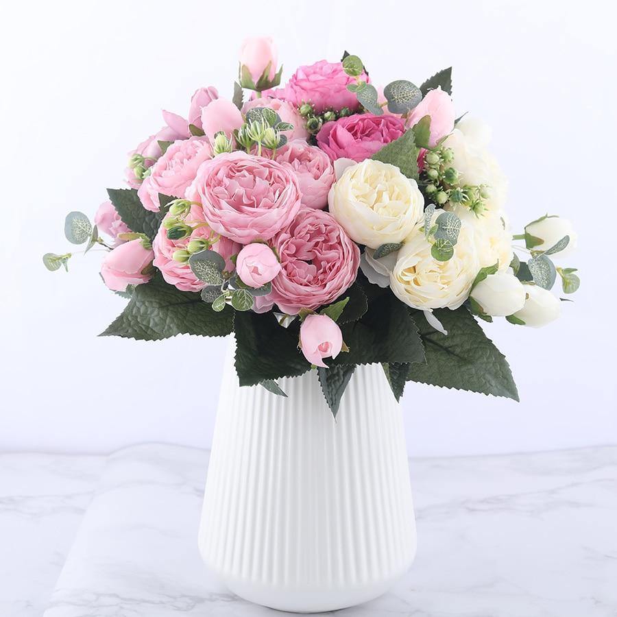 Ensemble de 9 pivoines en soie, tiges artificielles de 12 pouces en douze couleurs