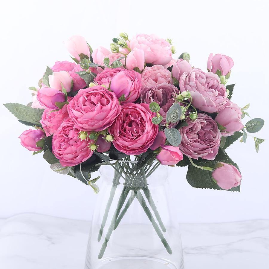Ensemble de 9 pivoines en soie, tiges artificielles de 12 pouces en douze couleurs