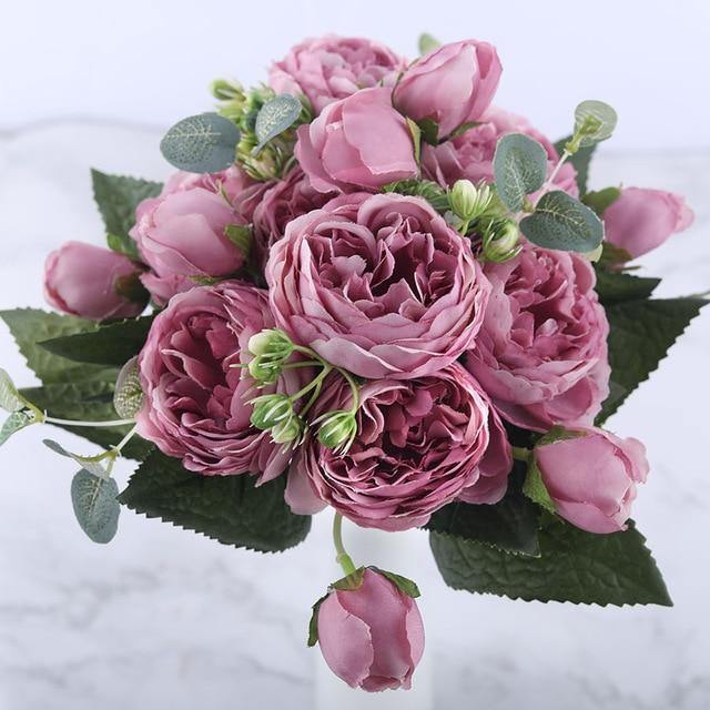 Ensemble de 9 pivoines en soie, tiges artificielles de 12 pouces en douze couleurs