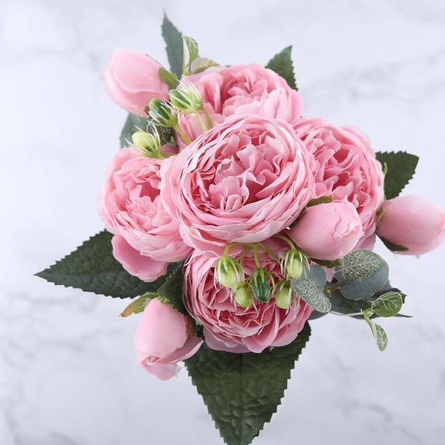 Ensemble de 9 pivoines en soie, tiges artificielles de 12 pouces en douze couleurs