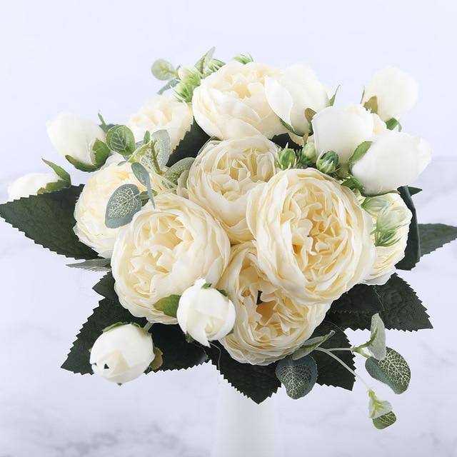 Ensemble de 9 pivoines en soie, tiges artificielles de 12 pouces en douze couleurs