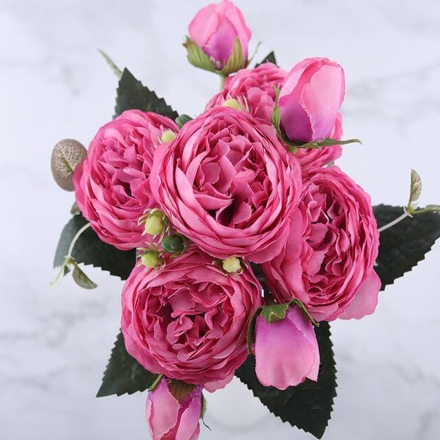 Ensemble de 9 pivoines en soie, tiges artificielles de 12 pouces en douze couleurs
