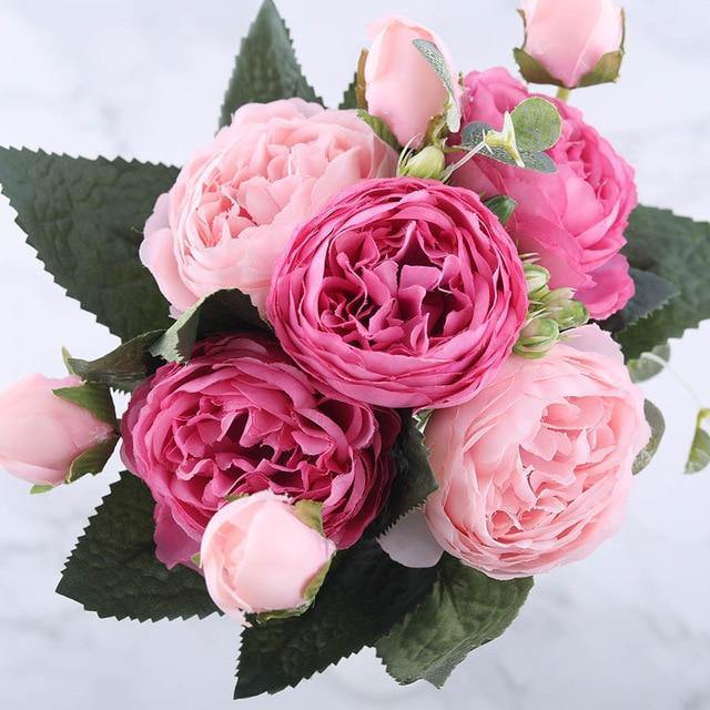 Ensemble de 9 pivoines en soie, tiges artificielles de 12 pouces en douze couleurs
