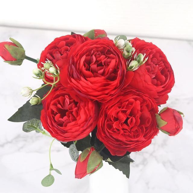 Ensemble de 9 pivoines en soie, tiges artificielles de 12 pouces en douze couleurs