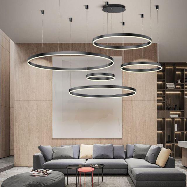 LuxeGlow Circular Ring Chandelier, Aluminium, 2 to 4 Rings, 3 Finishes
