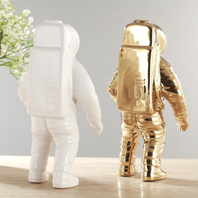 Astronautkuglevase i keramik, borddekoration med rumtema, to størrelser
