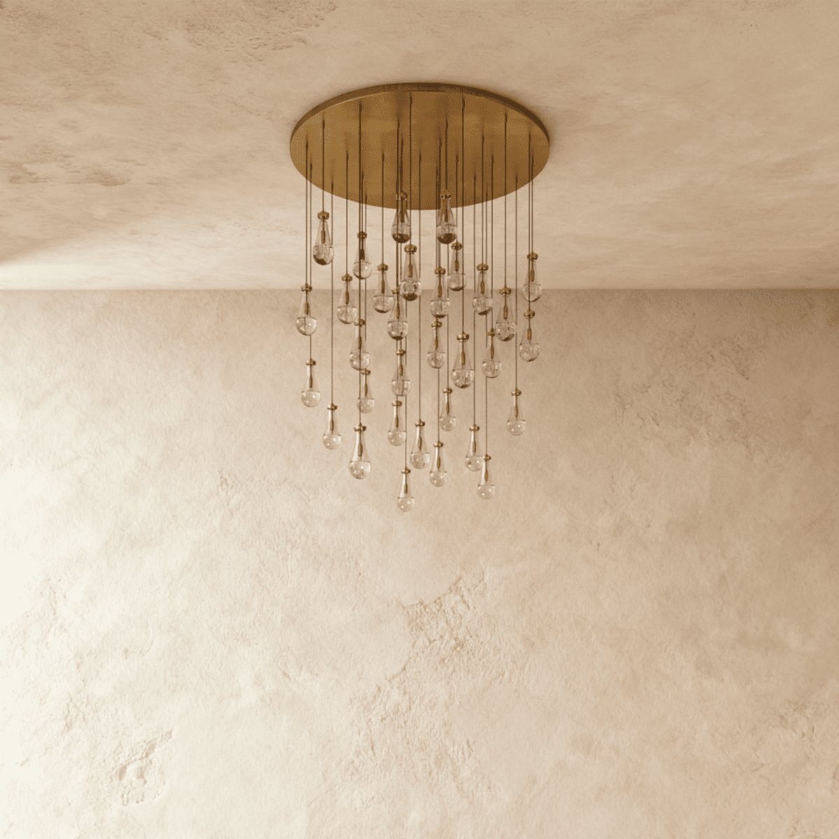 AquaLume regendruppel glazen kroonluchter met onderwatergloed en metalen frame