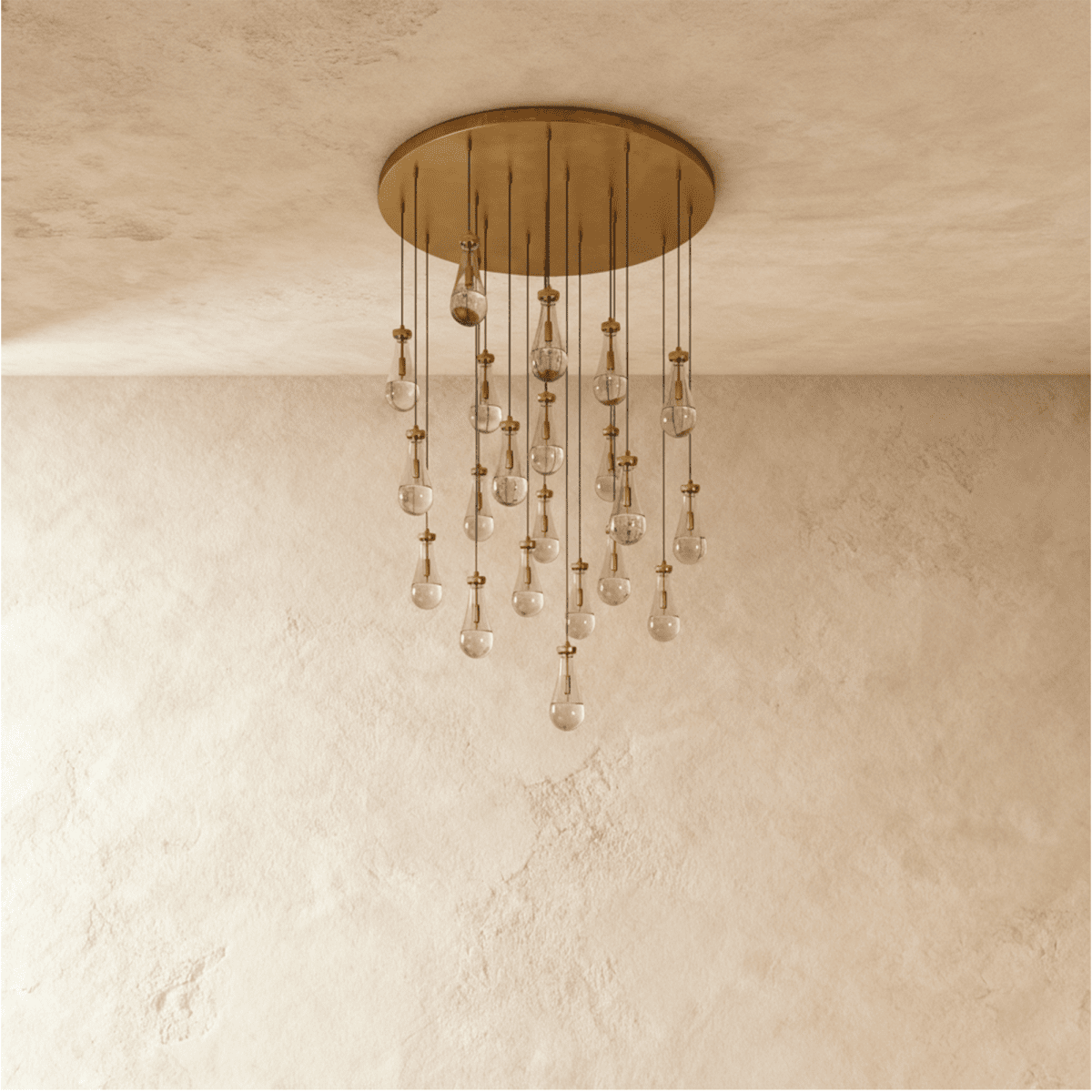 AquaLume regendruppel glazen kroonluchter met onderwatergloed en metalen frame