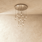 AquaLume regendruppel glazen kroonluchter met onderwatergloed en metalen frame